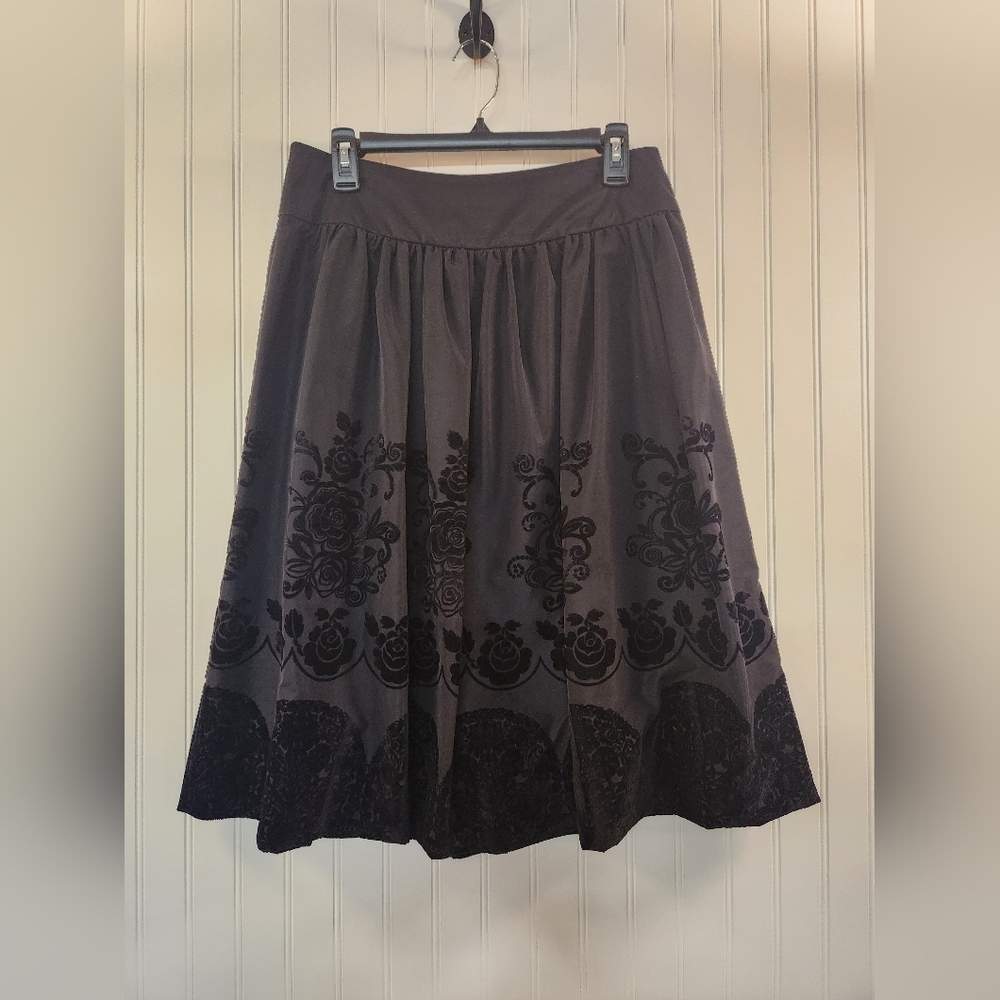 For The Republic Women's‎ Black Velvet Burnout Midi Skirt Size 8 Whimsigoth boho